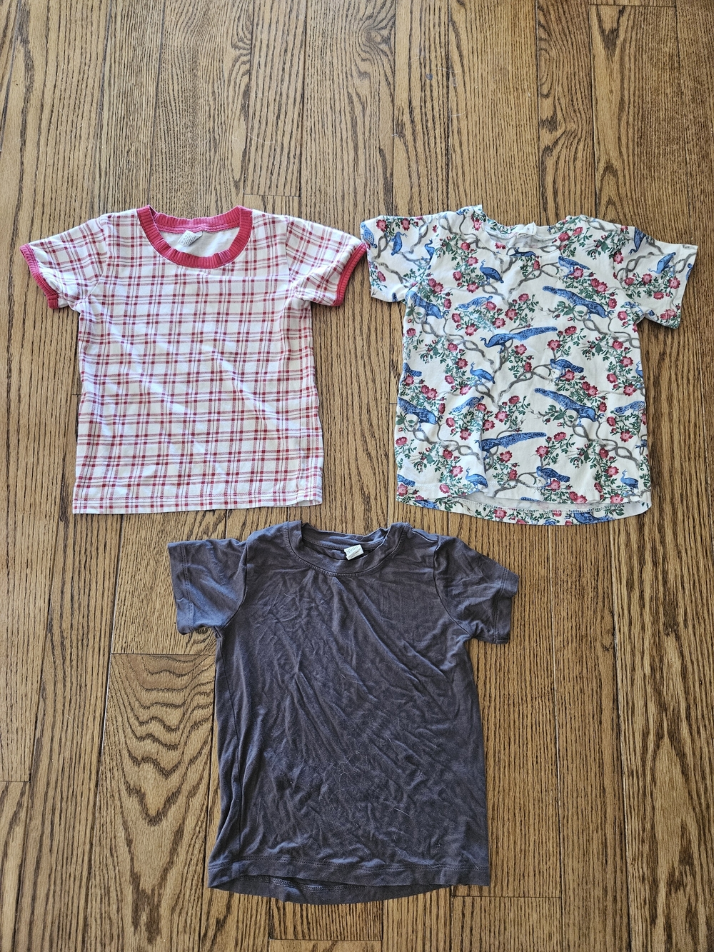 Kate Quinn Kids Short Sleeve T-Shirt Set Of 3 Tops 5Y 5T Peacock Plaid Grey